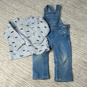 12/18m Joe Fresh set of overalls and cute t-shirt